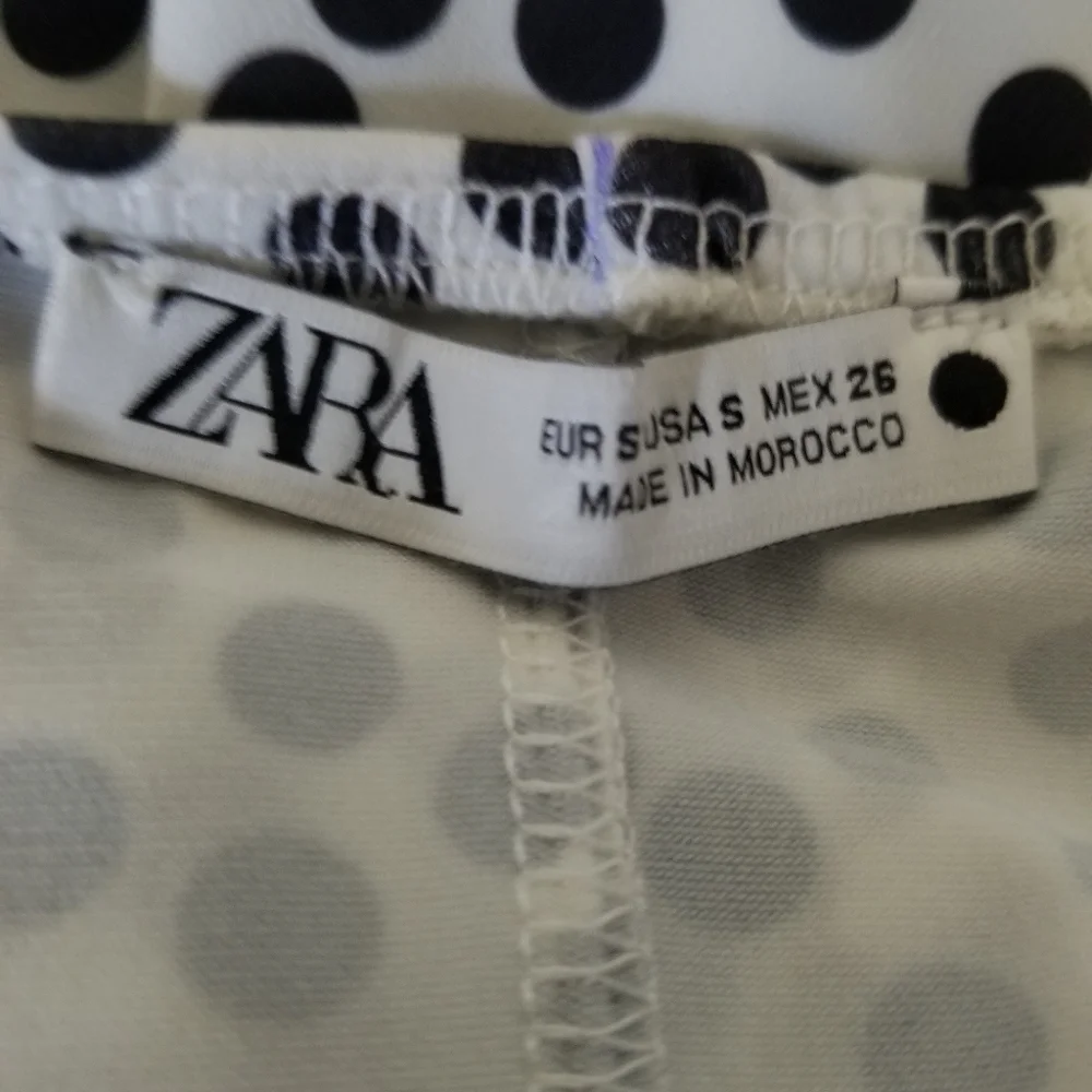 Zara Black and White Polka Dot Ruched Bodycon Dress Small - Picture 2 of 7